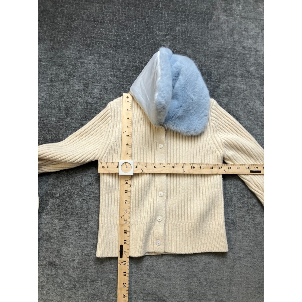 Zara Faux Fur Fluffy Cropped Cardigan Sweater Women Small Beige Soft Ribbed Knit